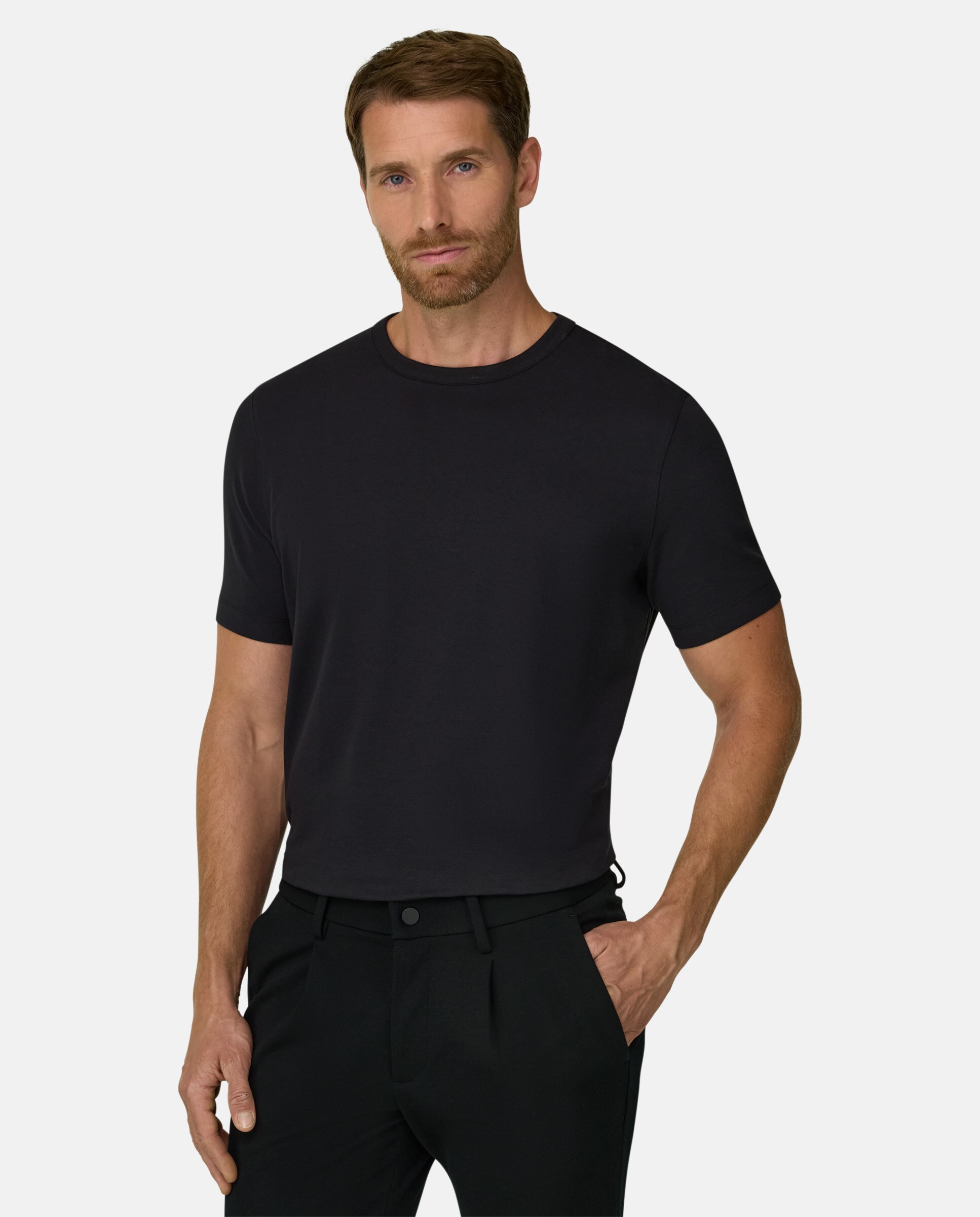 Camiseta en jersey diagonal mezcla de algod�n b tech - Boggi Milano - Negro Negro-1