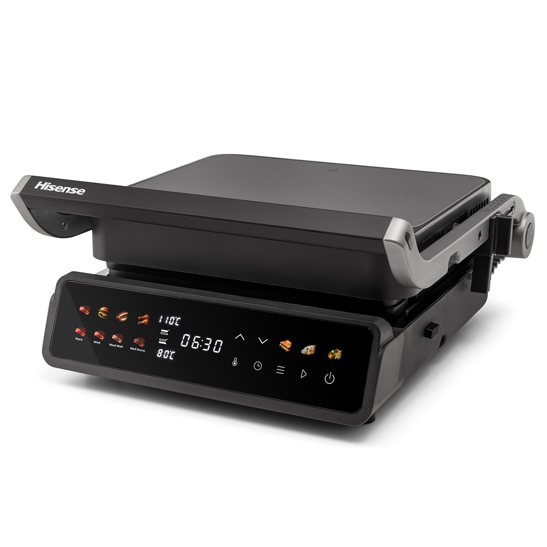 Hisense - Grill Hisense HCG2000D Digital 2000 W – Pantalla Táctil, Dual Temp 90–230 °C, Placas Reversibles, Apertura 180°.
