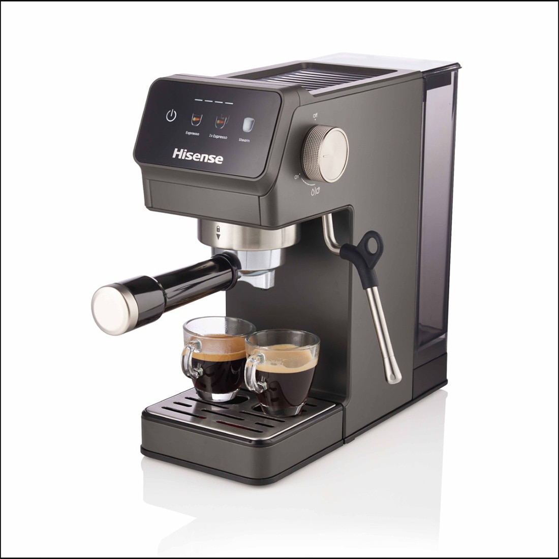 Hisense - Cafetera espresso Hisense HESCM20LP 20 bares con control PID vaporizador 270° y depósito 1.2L en acero inoxidable.