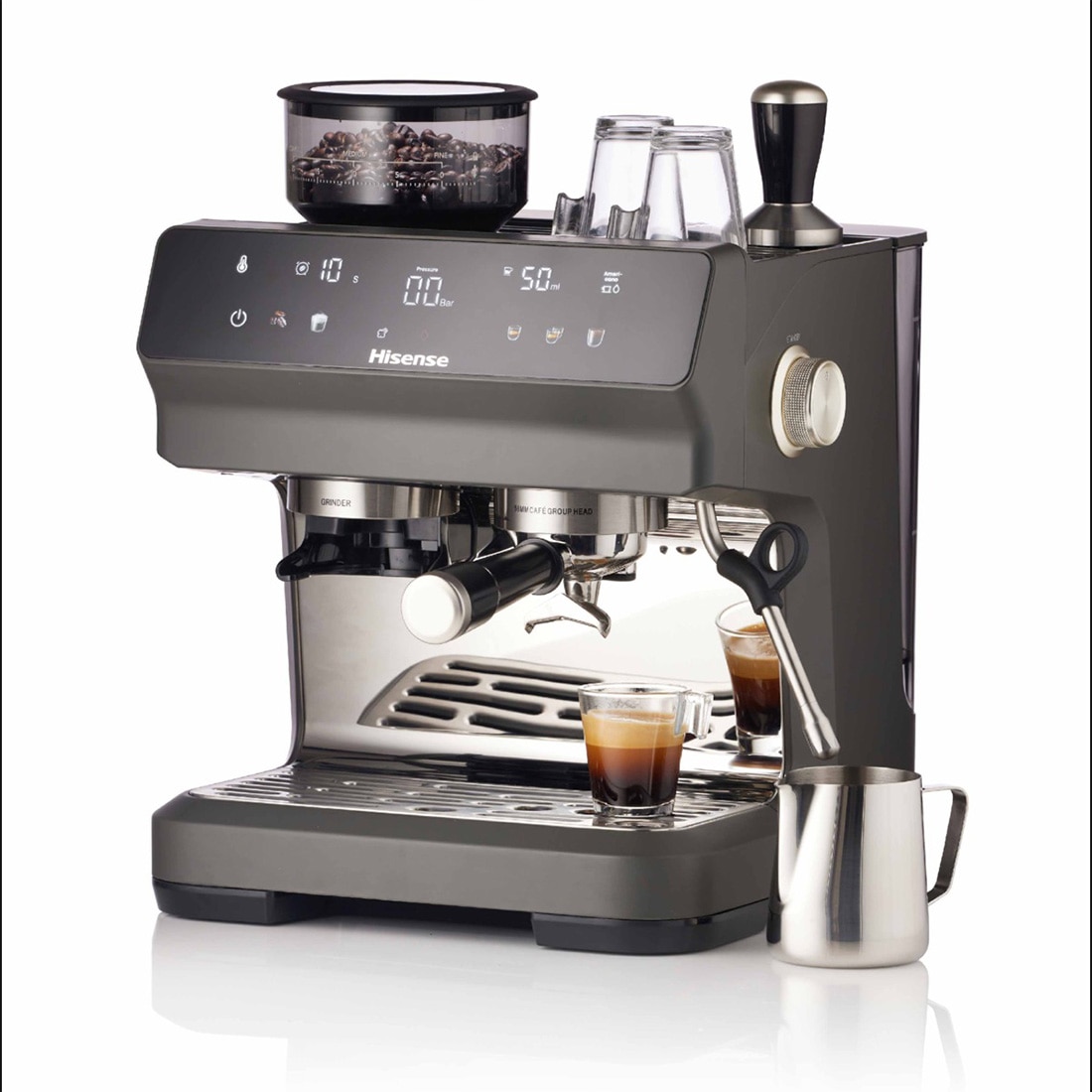 Imagen 0 de Cafetera espresso automática Hisense HSACM20LP 20 bar con molinillo y PID doble calefacción depósito 2.8 L acero inoxidable Negro