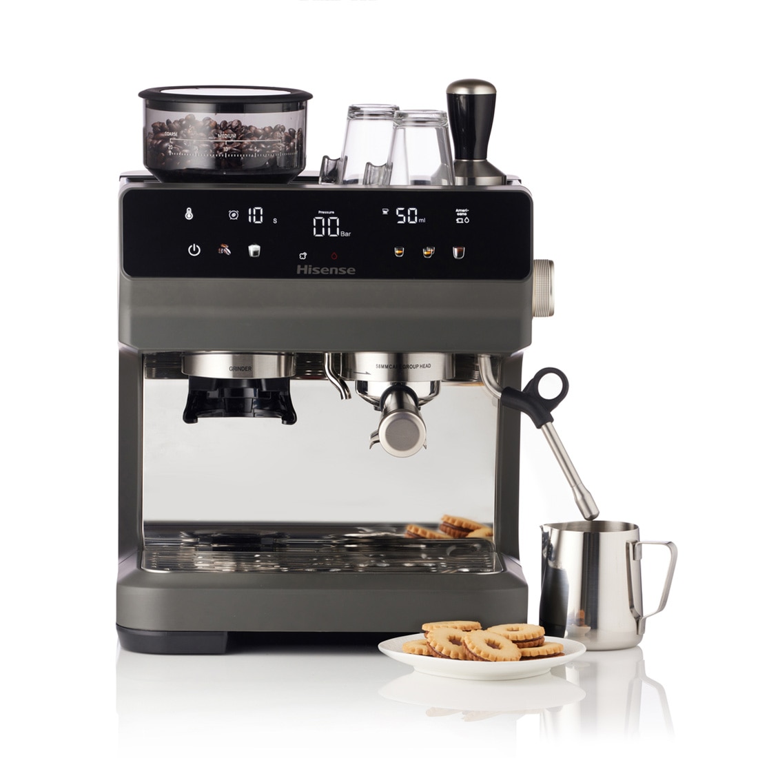 Imagen 2 de Cafetera espresso automática Hisense HSACM20LP 20 bar con molinillo y PID doble calefacción depósito 2.8 L acero inoxidable - Negro Negro
