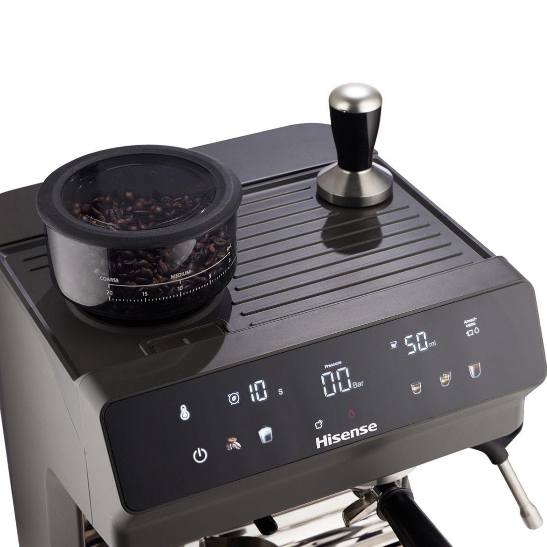 Imagen 5 de Cafetera espresso automática Hisense HSACM20LP 20 bar con molinillo y PID doble calefacción depósito 2.8 L acero inoxidable - Negro Negro