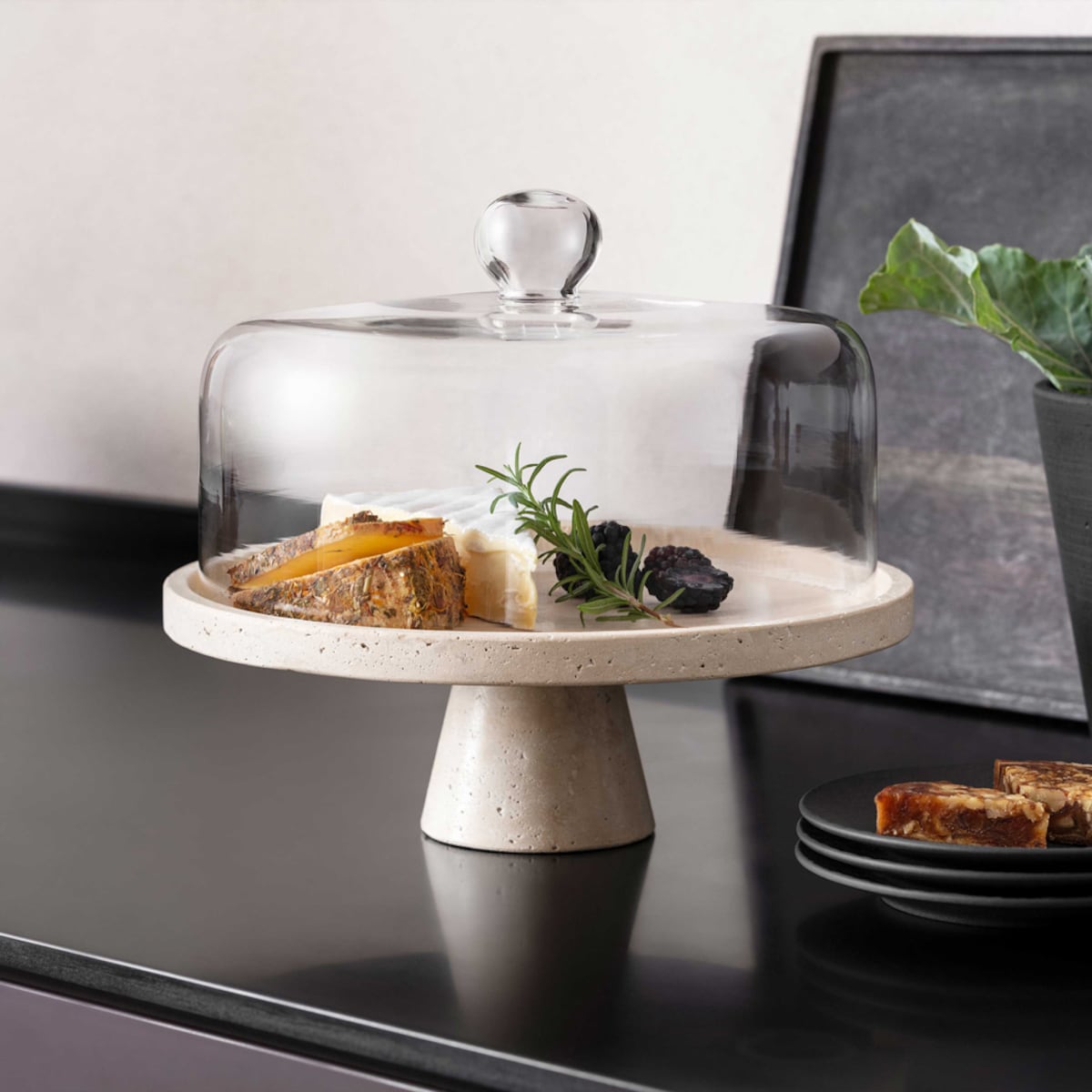 Bandeja con pie Manufacture Travertine Villeroy & Boch Beige-2