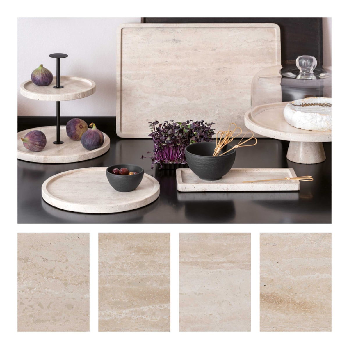 Bandeja con pie Manufacture Travertine Villeroy & Boch Beige-3