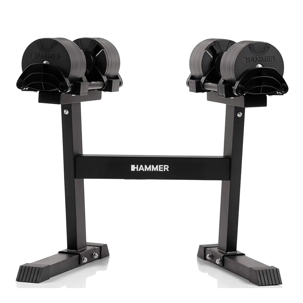 Hammer - Juego de 2 mancuernas Smartlock 20 Kg + soporte Hammer.