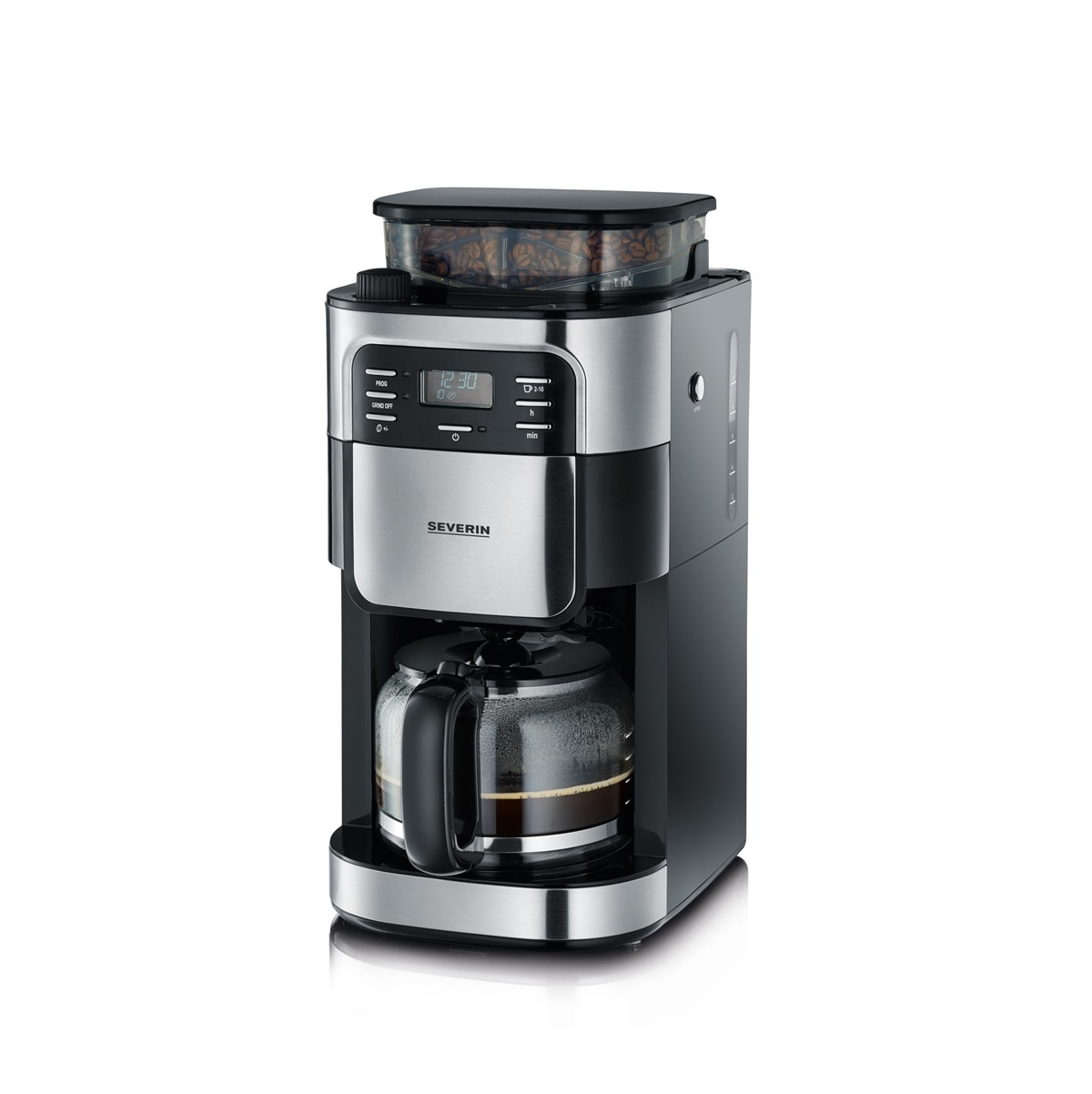 SEVERIN – Cafetera de goteo con molinillo SEVERIN KA 4810 con jarra de cristal para 10 tazas.