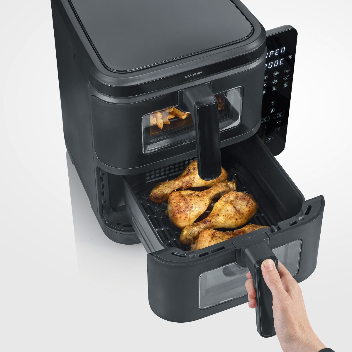 Imagen 3 de Freidora doble de aire caliente Severin FR 2468 2800 W con 9 Programas y capacidad de 11 litros - Negro Negro