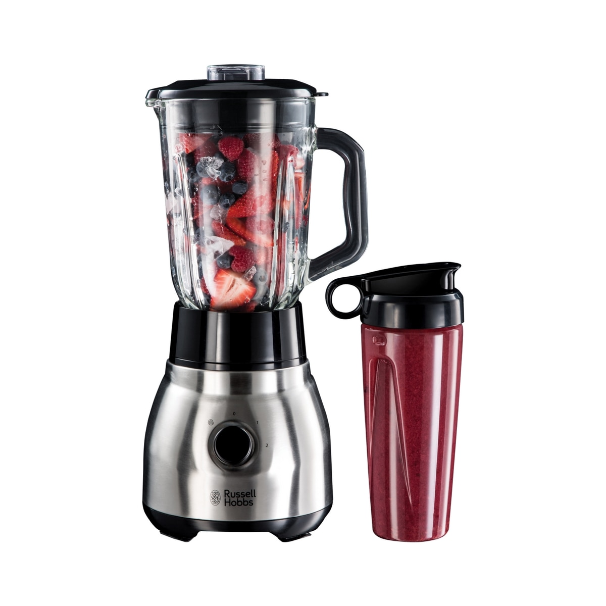 Russell Hobbs - Batidora de vaso 2 en 1 Russell Hobbs Steel de Acero Inoxidable con jarra de cristal de 1,5 l.