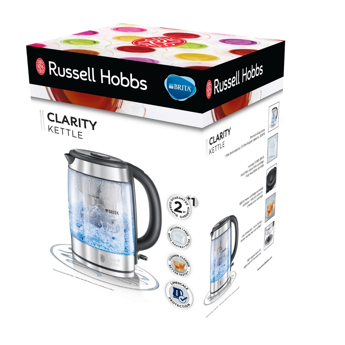 Hervidor Russell Hobbs Clarity diseño de cristal de 1 litro incluye filtro Maxtra y cartucho Brita - Gris Gris-6