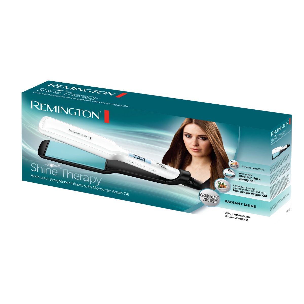 Plancha de Pelo Remington Shine Therapy S8550 con placas anchas, cerámica recubierta de aceite de argán y temperatura de hasta 235°C - Blanco Blanco-2