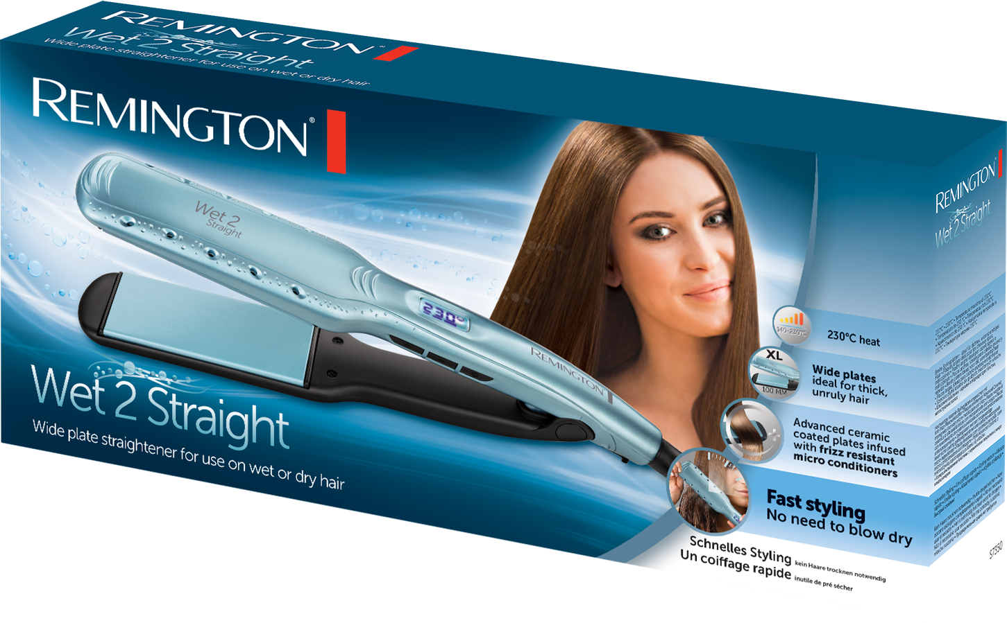 Plancha de Pelo Remington Wet2Straight S7350 para cabellos húmedos o secos con placas anchas y temperatura de hasta 230°C - Azul Azul-5