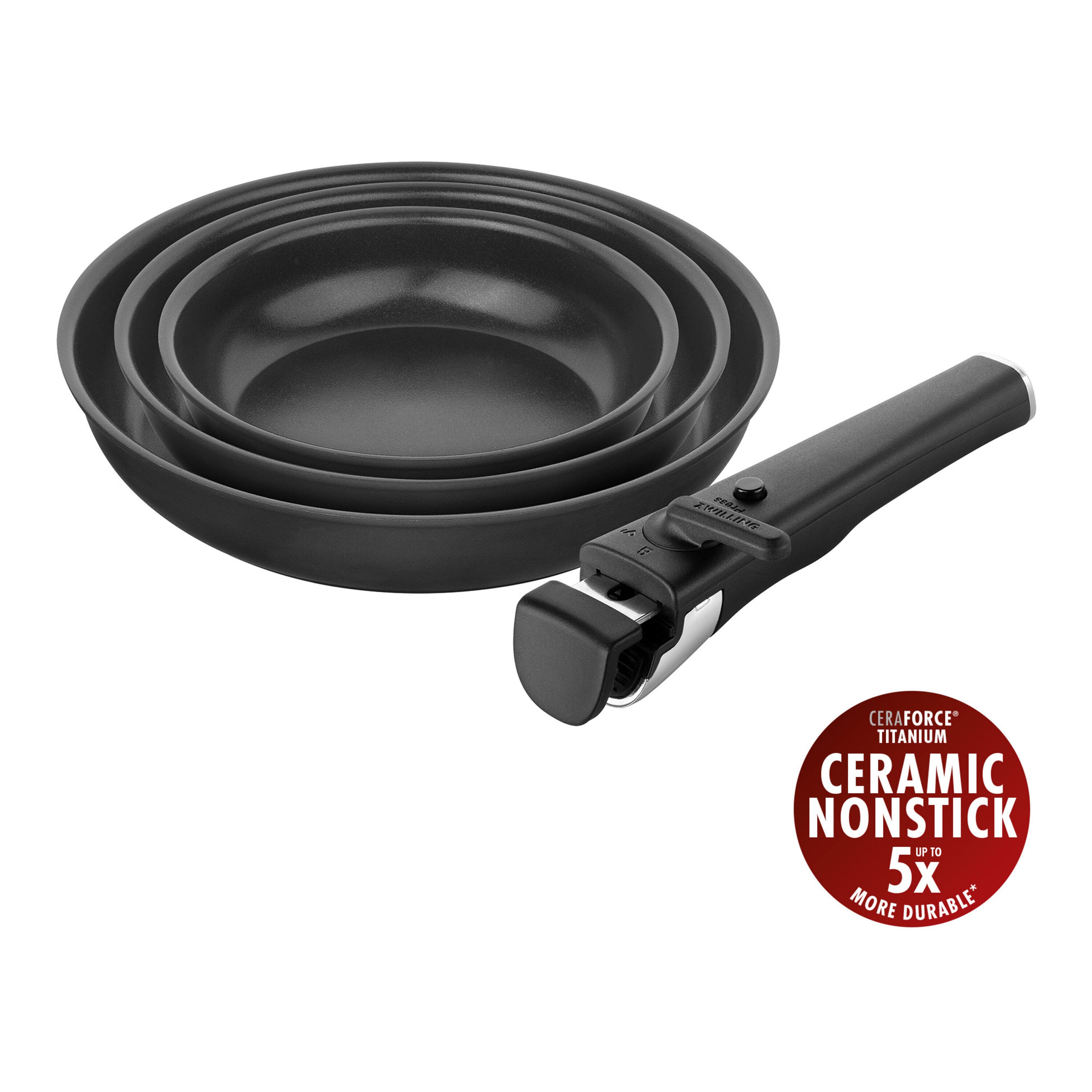 Imagen 0 de Set de 3 sartenes aluminio + mango extraíble Unlock Zwilling Negro