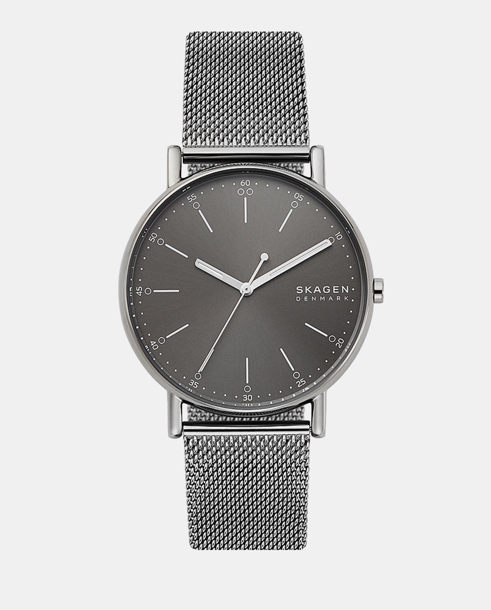 Reloj signatur de malla de acero gris con tres agujas