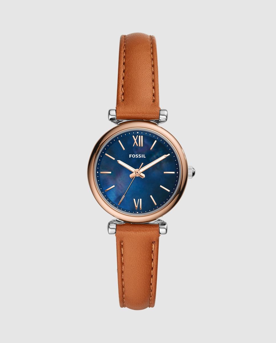 Reloj de mujer carlie mini de piel curtida con tres agujas - Fossil - Plateado Plateado-1