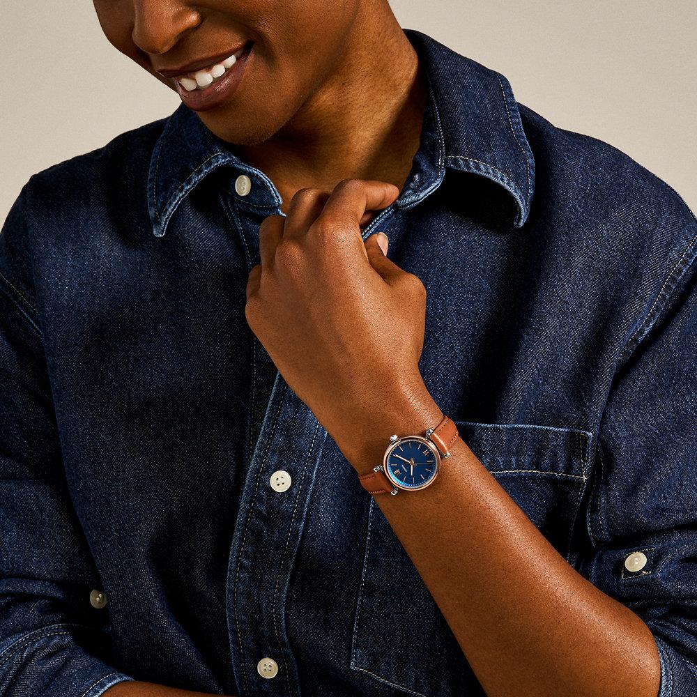 Reloj de mujer carlie mini de piel curtida con tres agujas - Fossil - Plateado Plateado-4