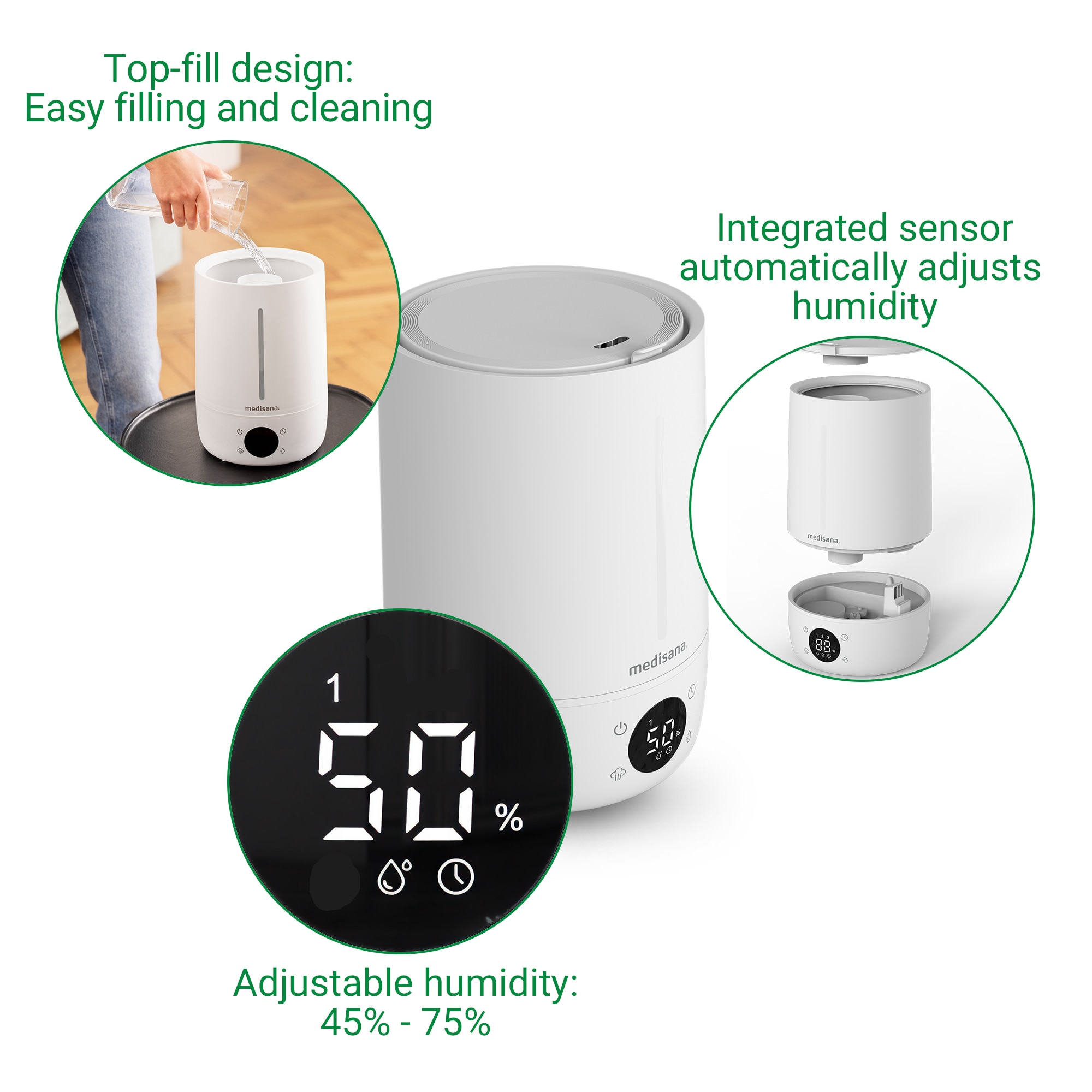 Humidificador Ultrasónico Medisana AH 663 con control de calidad de aire - Blanco Blanco-3