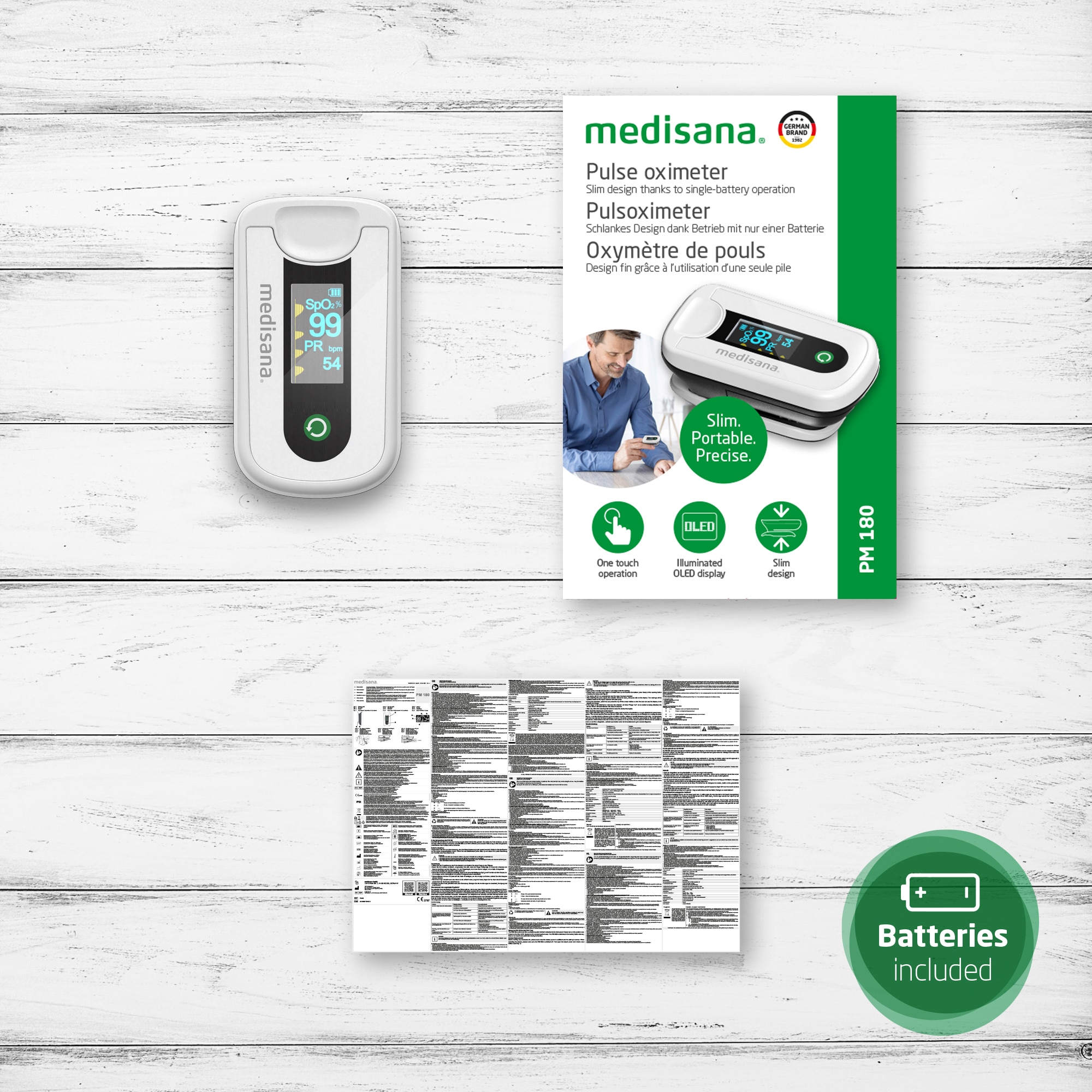 Pulsioxímetro Medisana PM 180 con pantalla OLED y apagado automático - Blanco Blanco-5