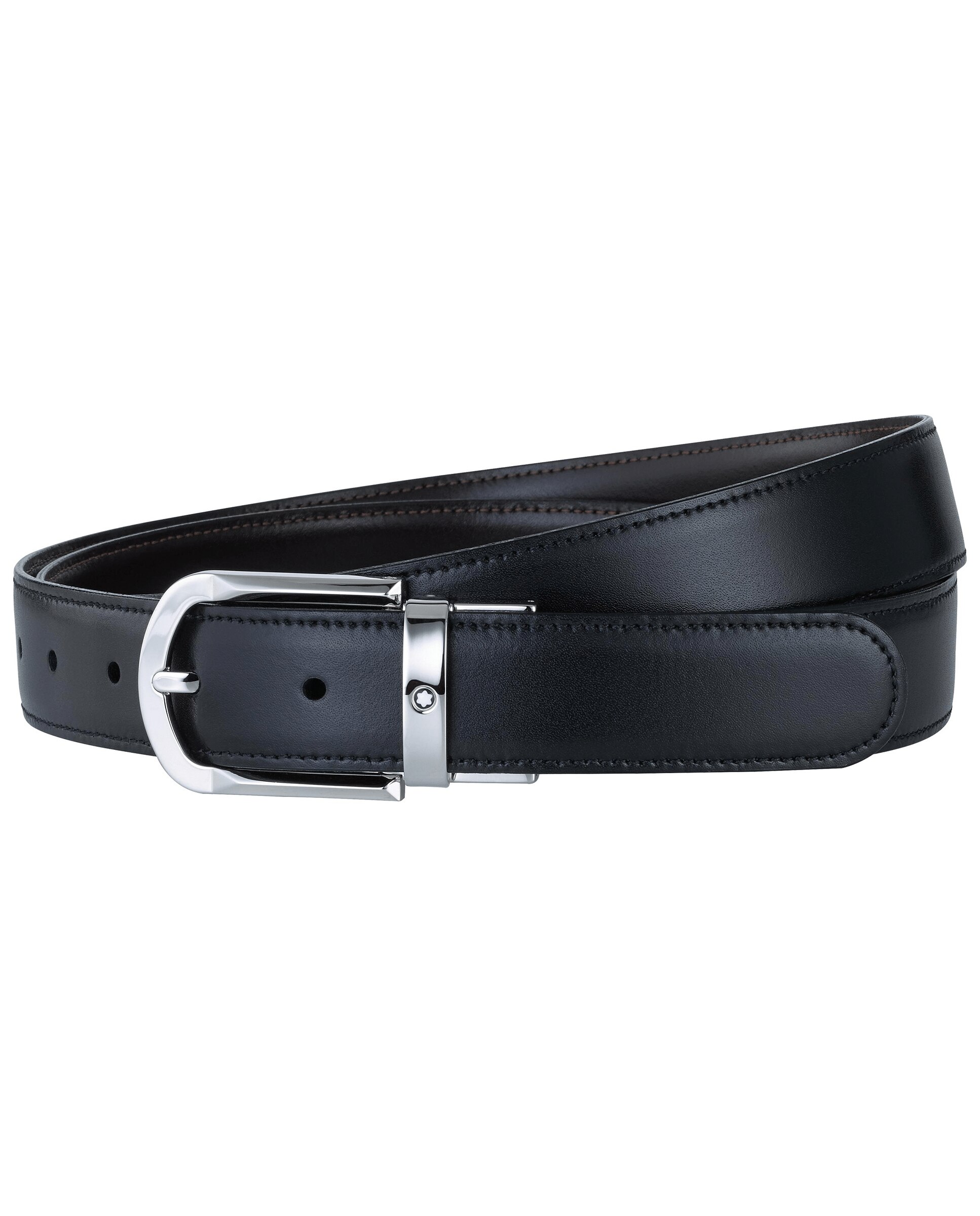 Imagen 1 de Cinturón de hombre Montblanc reversible de piel negra con hebilla en forma de herradura Negro
