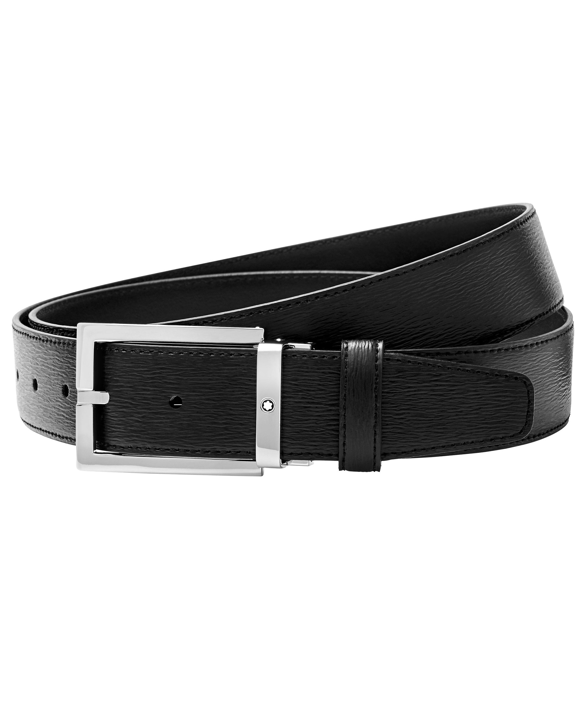 Imagen 1 de Cinturón de hombre Montblanc de piel negra con hebilla rectangular Negro