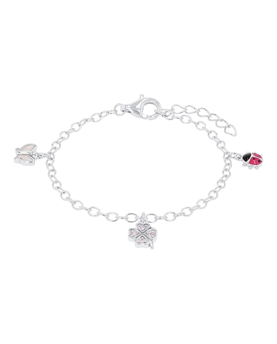 Pulsera con colgante para niñas, plata de ley 925 | mariposa, mariquita, trébol - Lily Princesa - Plata Plata-2