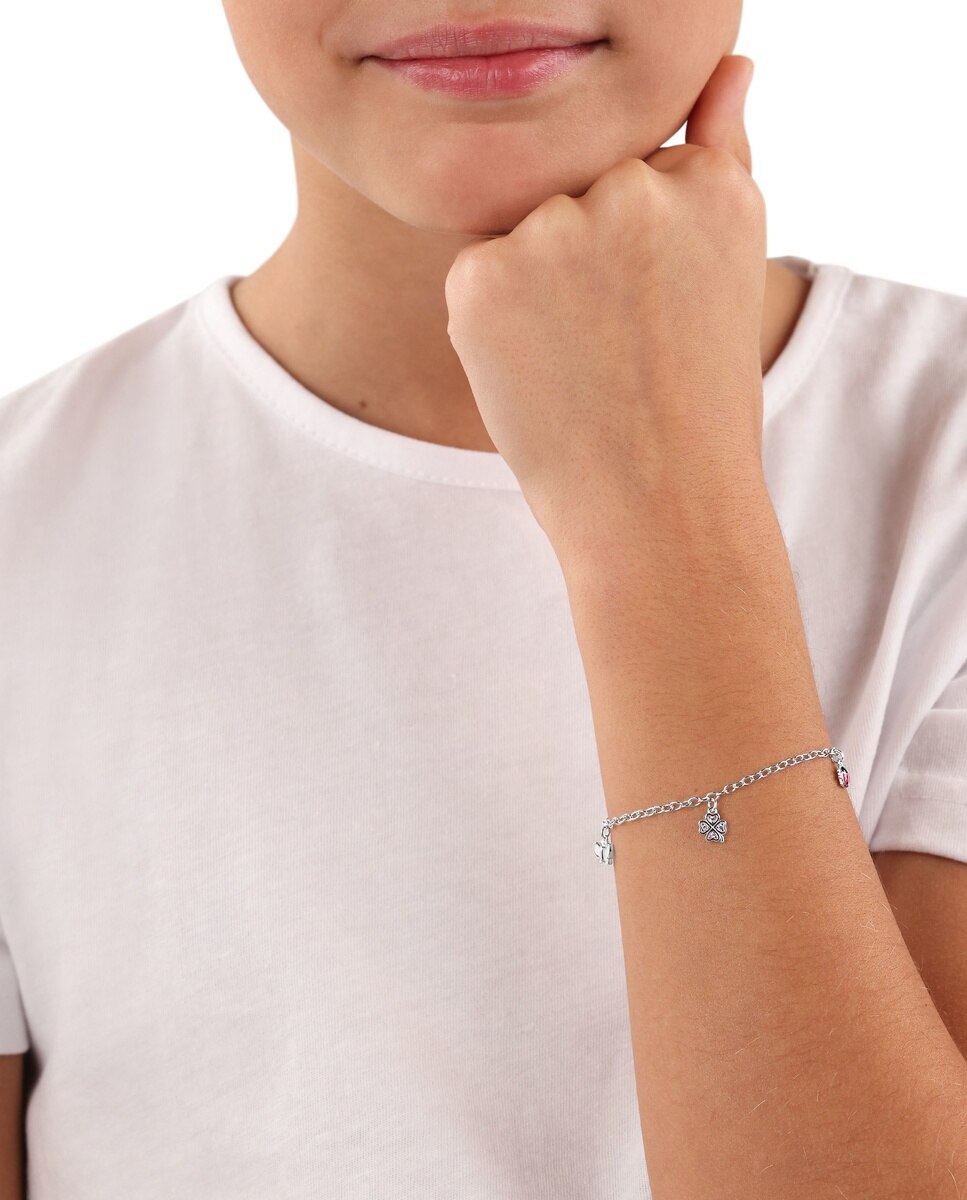 Pulsera con colgante para niñas, plata de ley 925 | mariposa, mariquita, trébol - Lily Princesa - Plata Plata-4