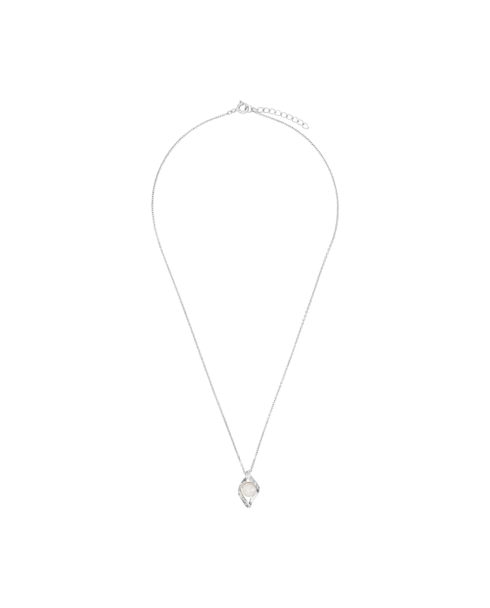Cadena con colgante de de ley 925 y circonita cúbica sintética perla cultivada de agua dulce - Amor - Plata Plata-3