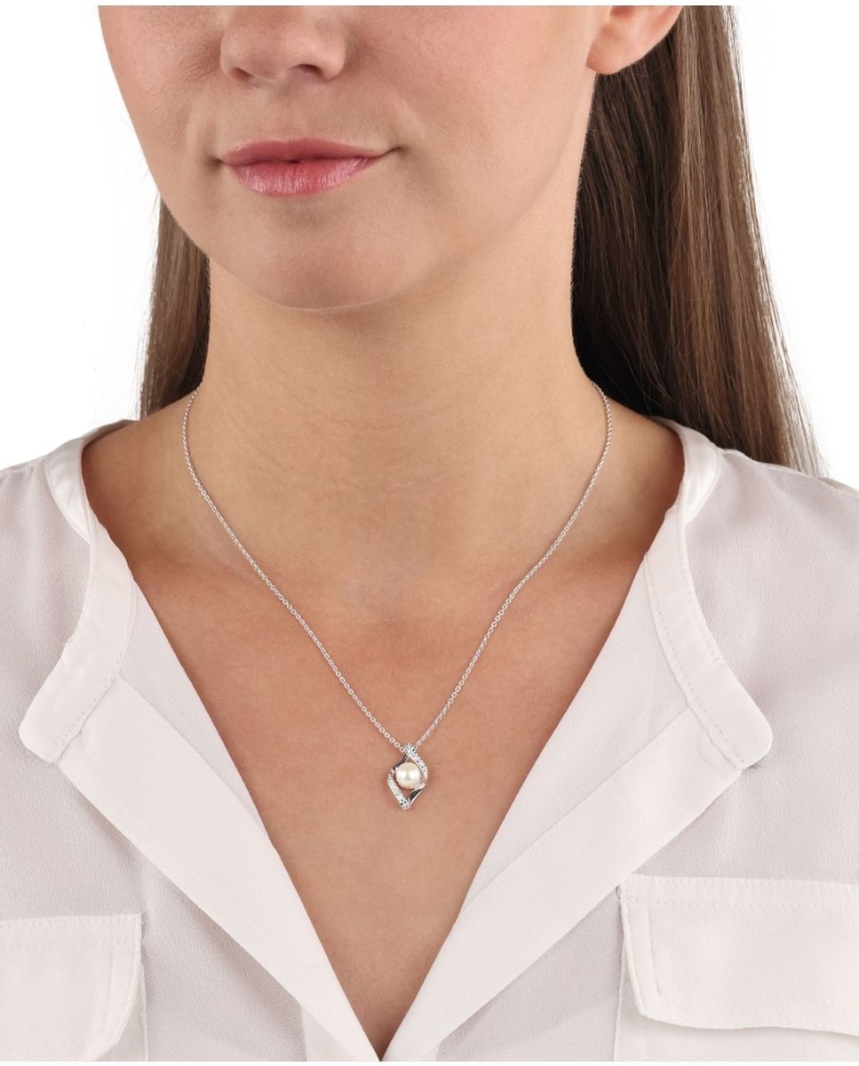 Cadena con colgante de de ley 925 y circonita cúbica sintética perla cultivada de agua dulce - Amor - Plata Plata-5