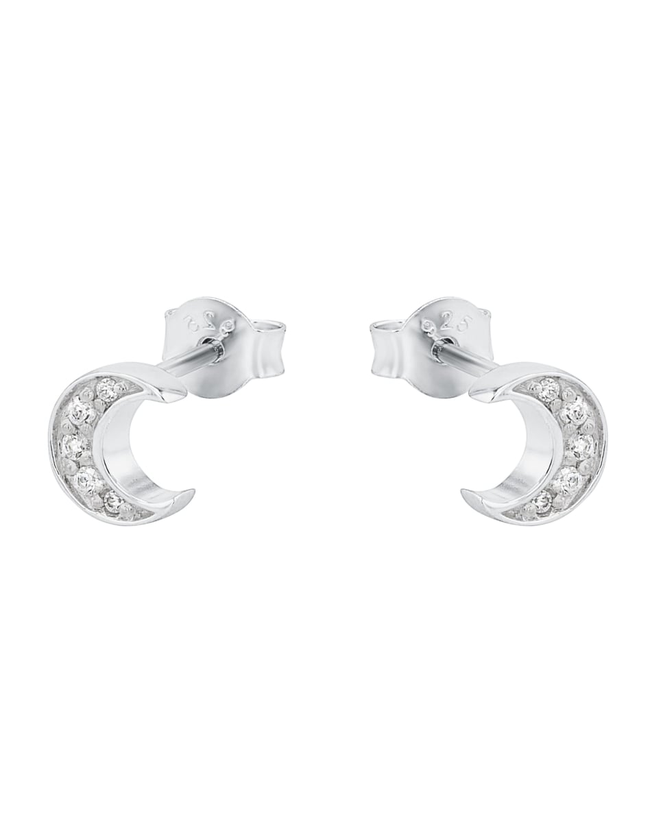 Pendiente Amor de plata 925 Media luna Blanco-4