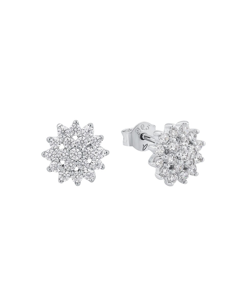 Pendientes de botón de plata de ley 925 y circonita cúbica - Amor - Plata Plata-2