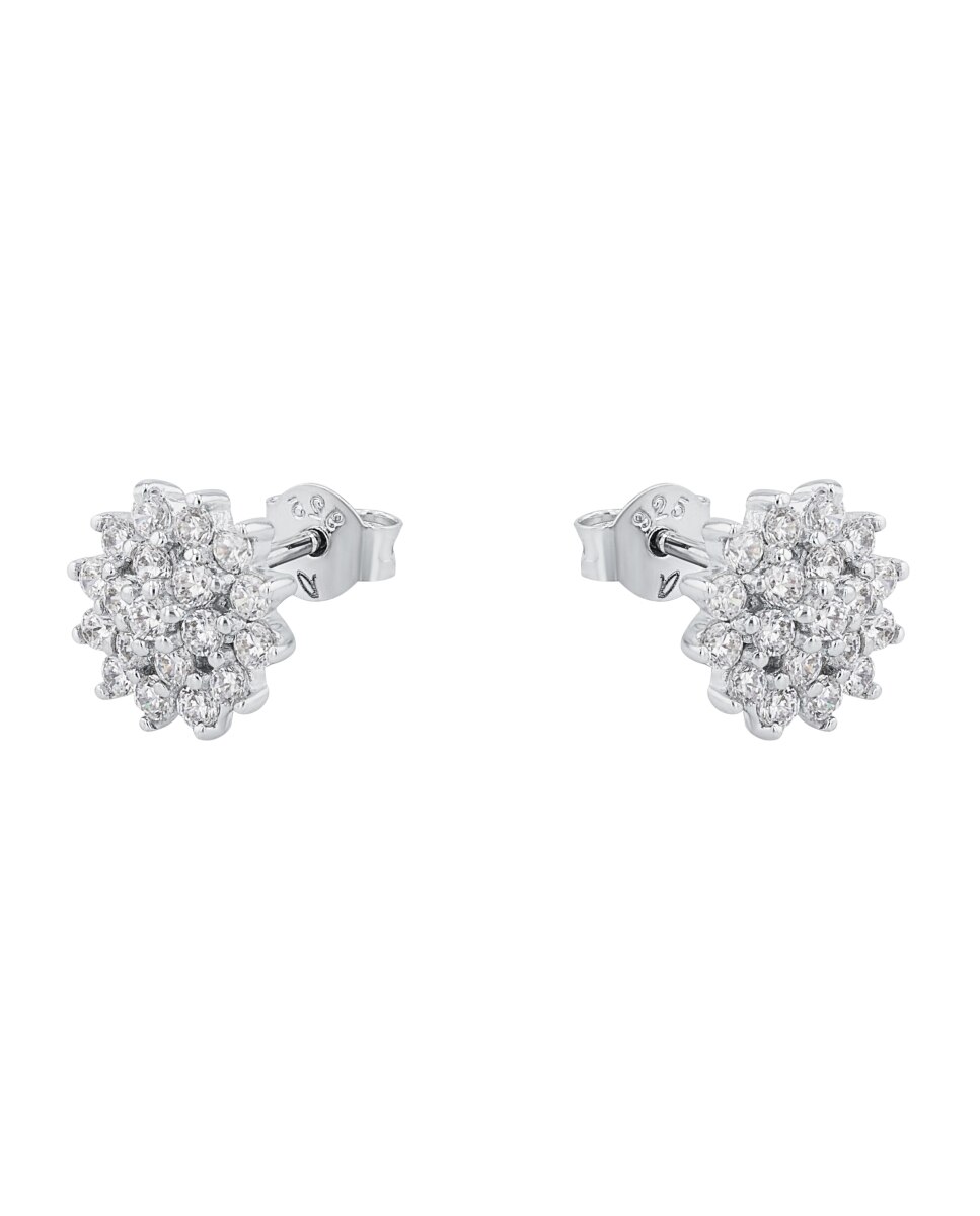 Pendientes de botón de plata de ley 925 y circonita cúbica - Amor - Plata Plata-4