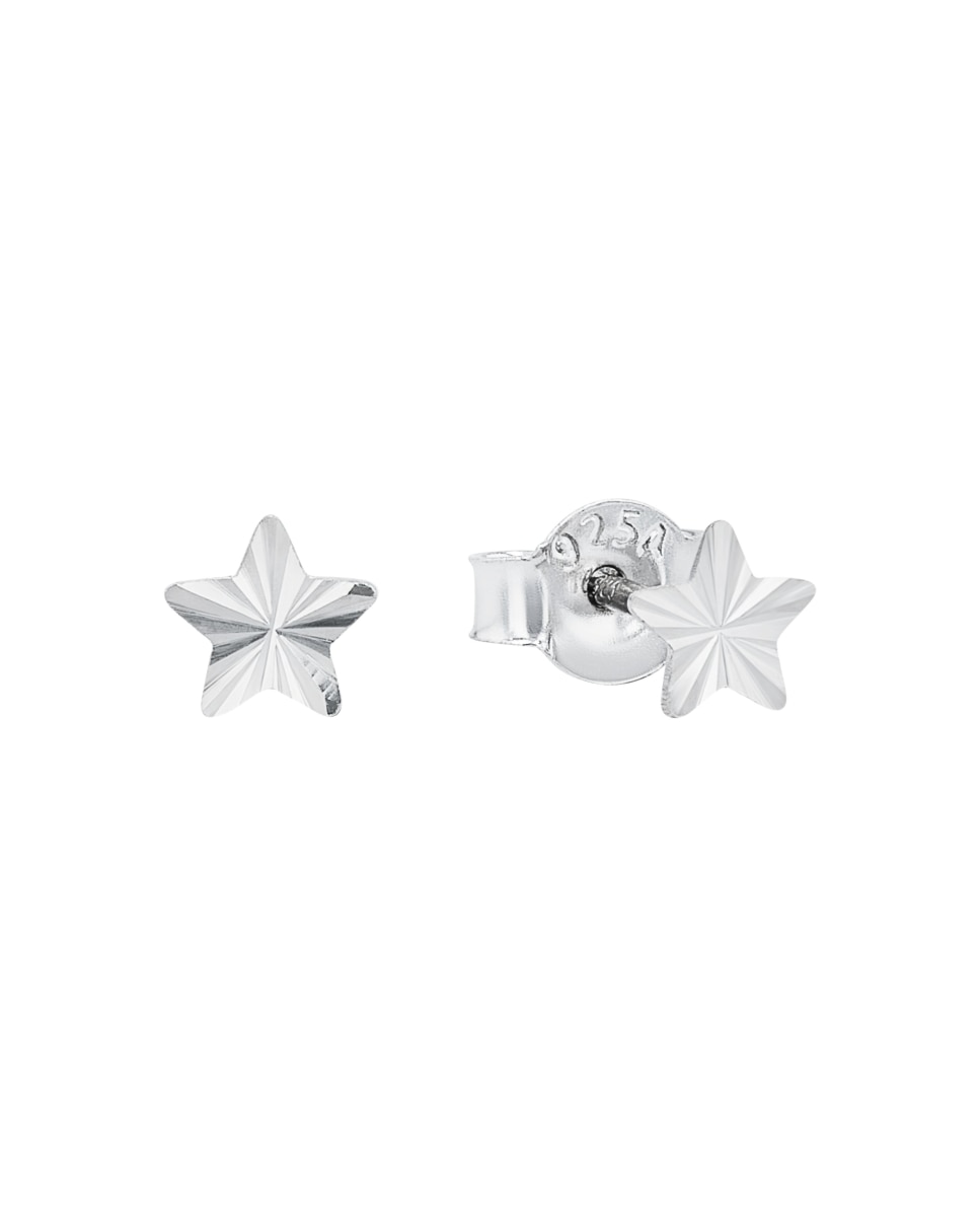 Pendientes de botón de plata de ley 925 con estrella - Amor - Plata Plata-2