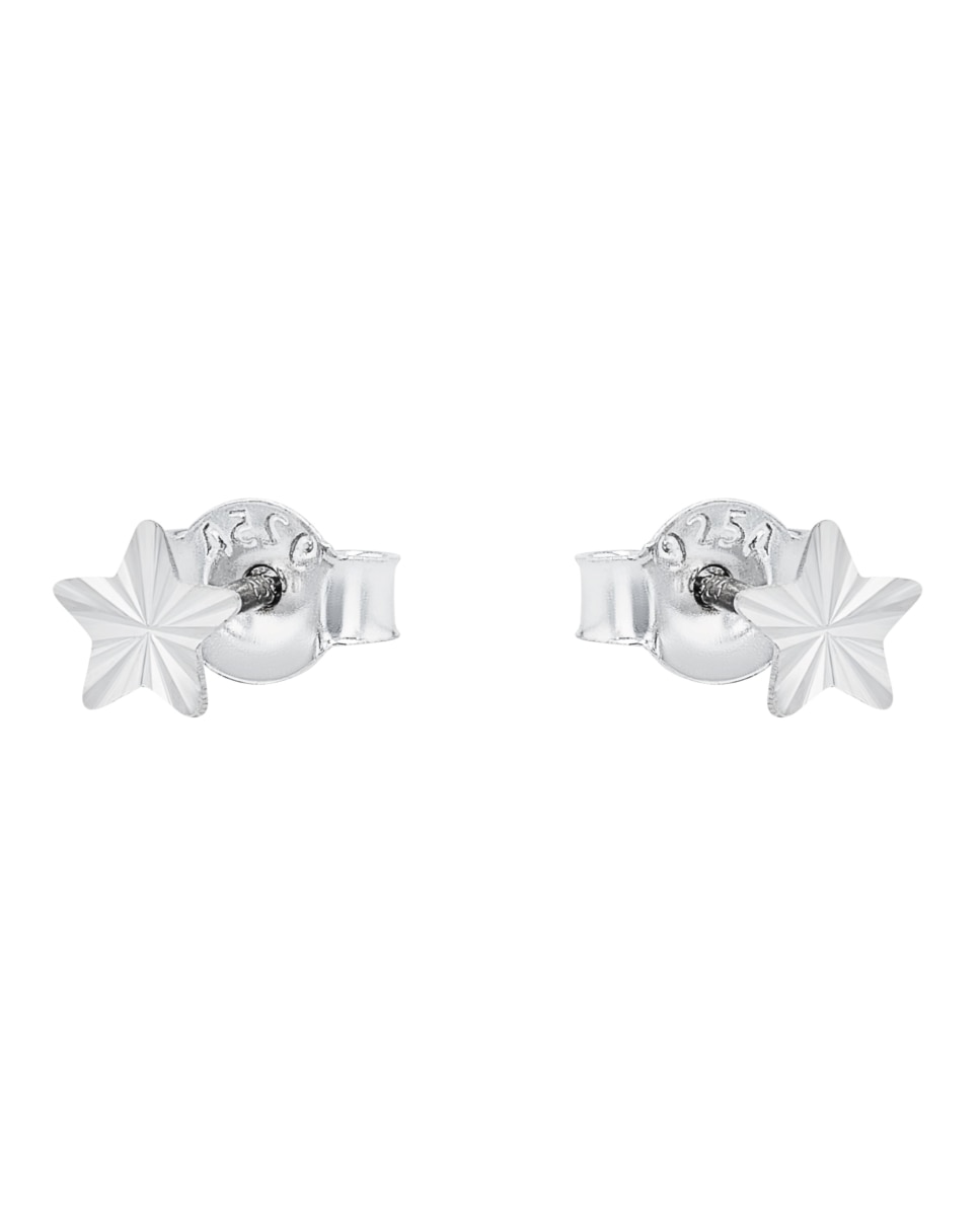Pendientes de botón de plata de ley 925 con estrella - Amor - Plata Plata-4
