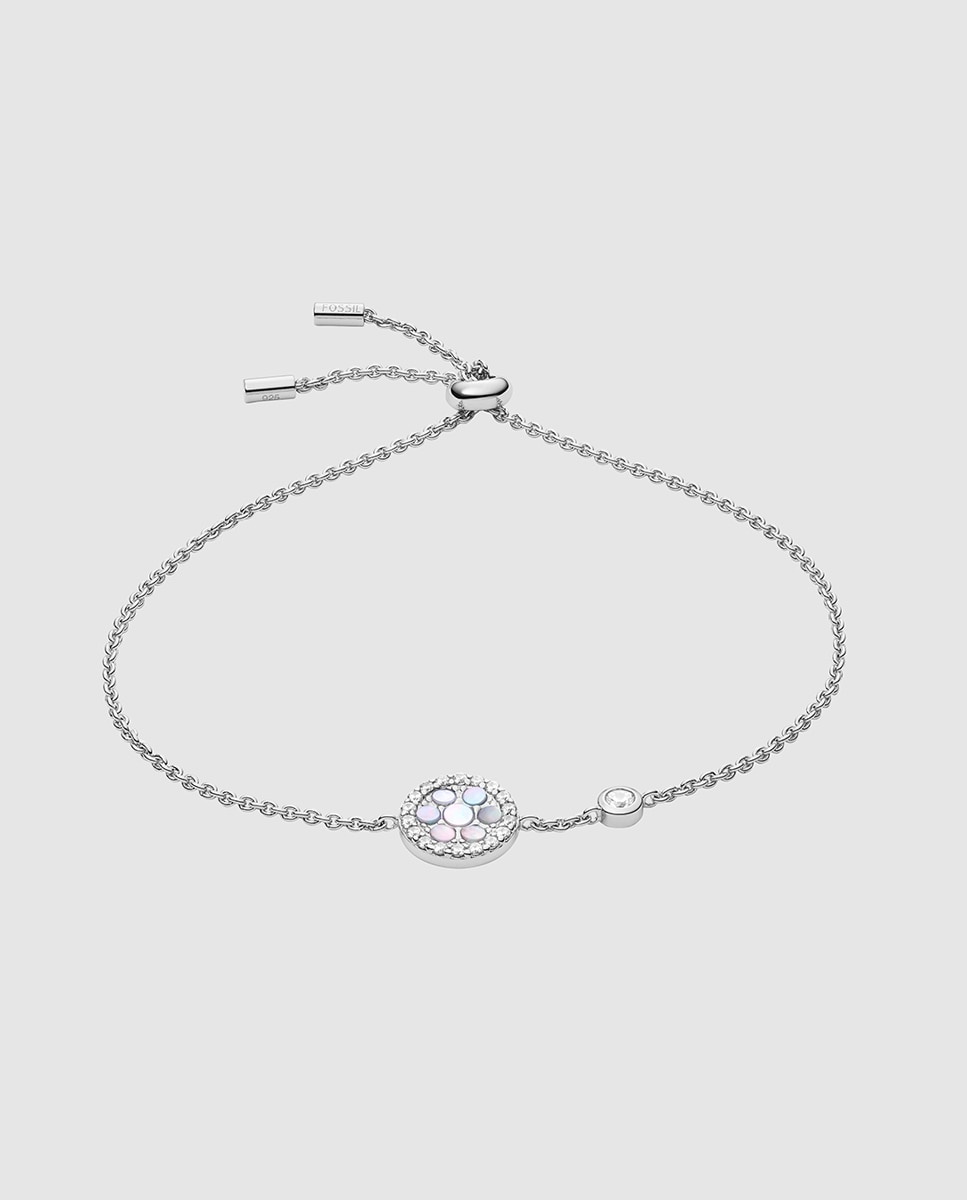 Imagen 0 de Pulsera de cadena de mujer de secciones sterling de plata de ley con nácar Plateado