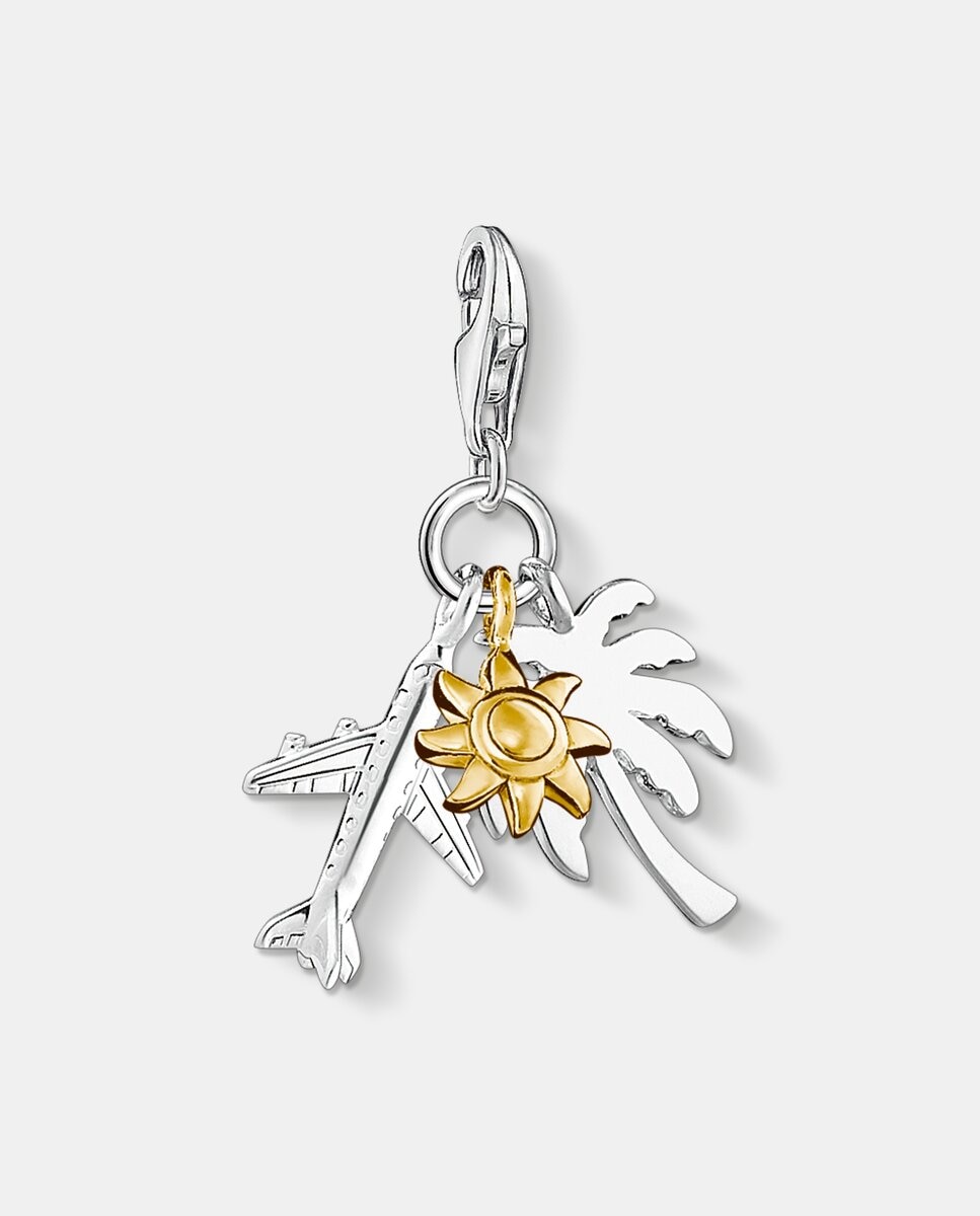 Imagen 0 de Colgante charm palmera, sol, avión Plata
