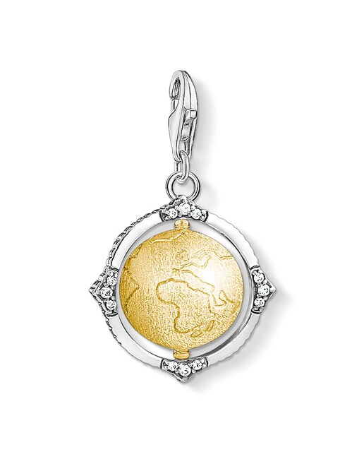 Imagen 0 de Colgante charm vintage globo terráqueo de plata bañado en oro de 18k