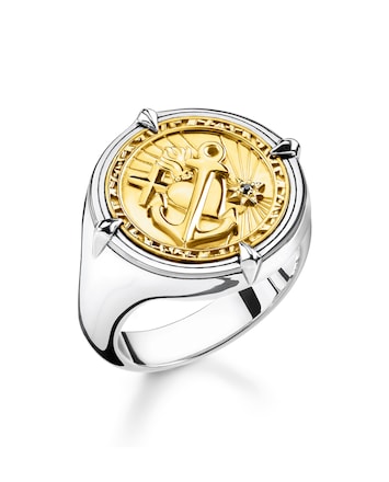 THOMAS SABO Anillo Para Mujer, Tortuga, Oro, Plata De Ley 925, Oro Amarillo 750, Chapado En Oro TR2401-414-14, 48, Plata De Ley, Zirconia Cúbica
