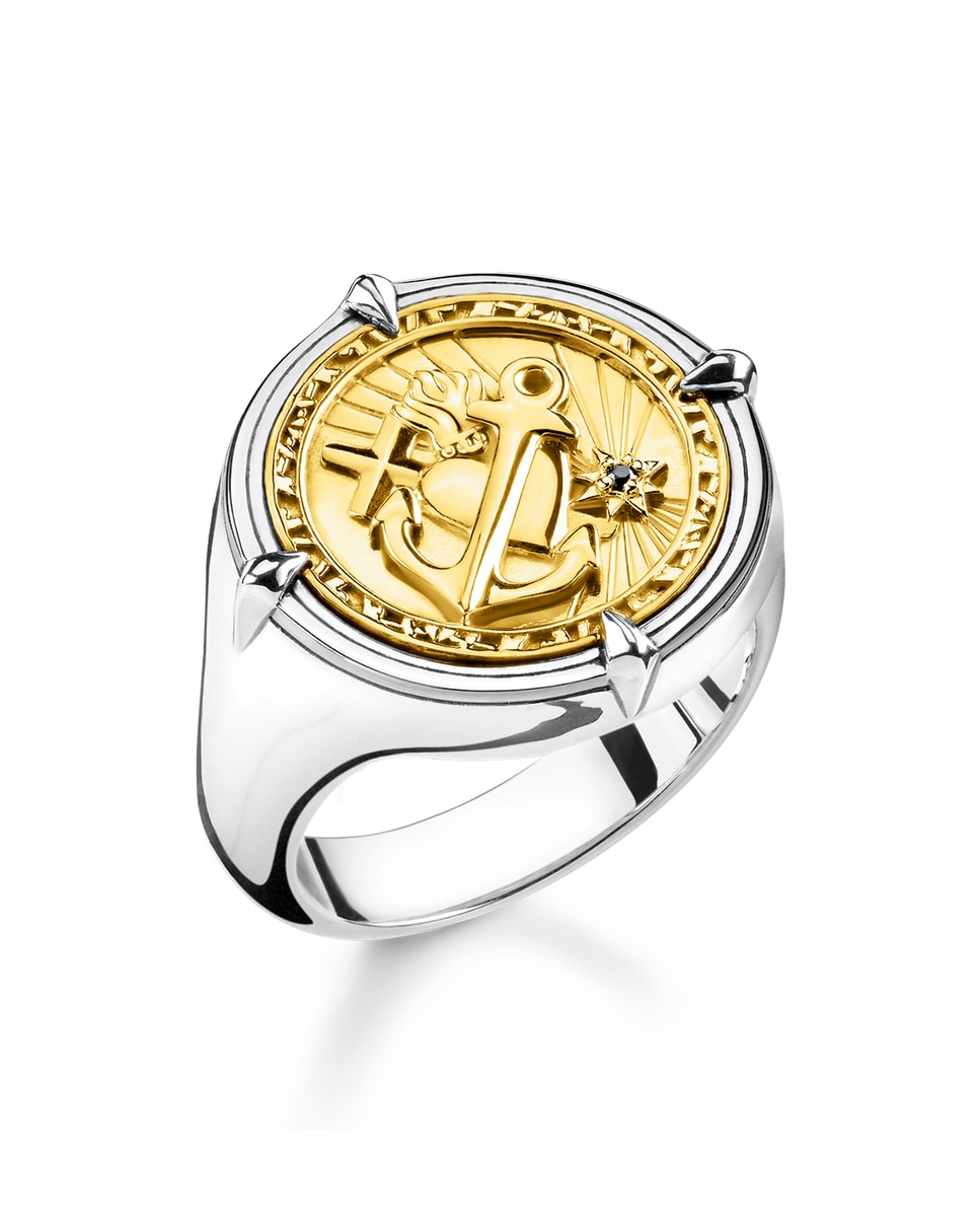 Anillo de hombre Fe Amor Esperanza de plata con baño de oro de 18K