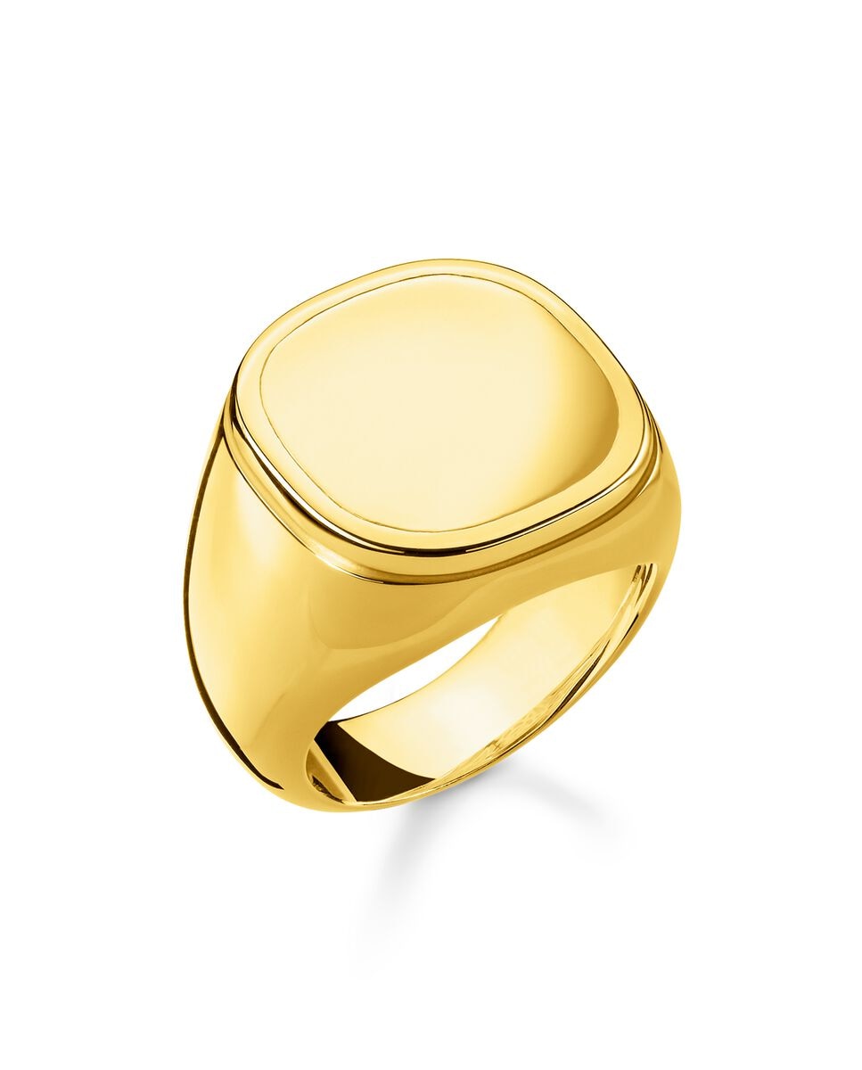 Anillo sello clásico de plata con baño de oro de 18K 12 Oro