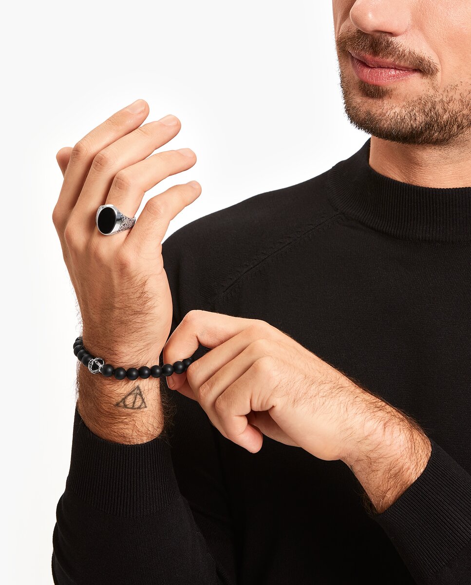 Pulsera de hombre cruz negra de plata - Negro Negro-3