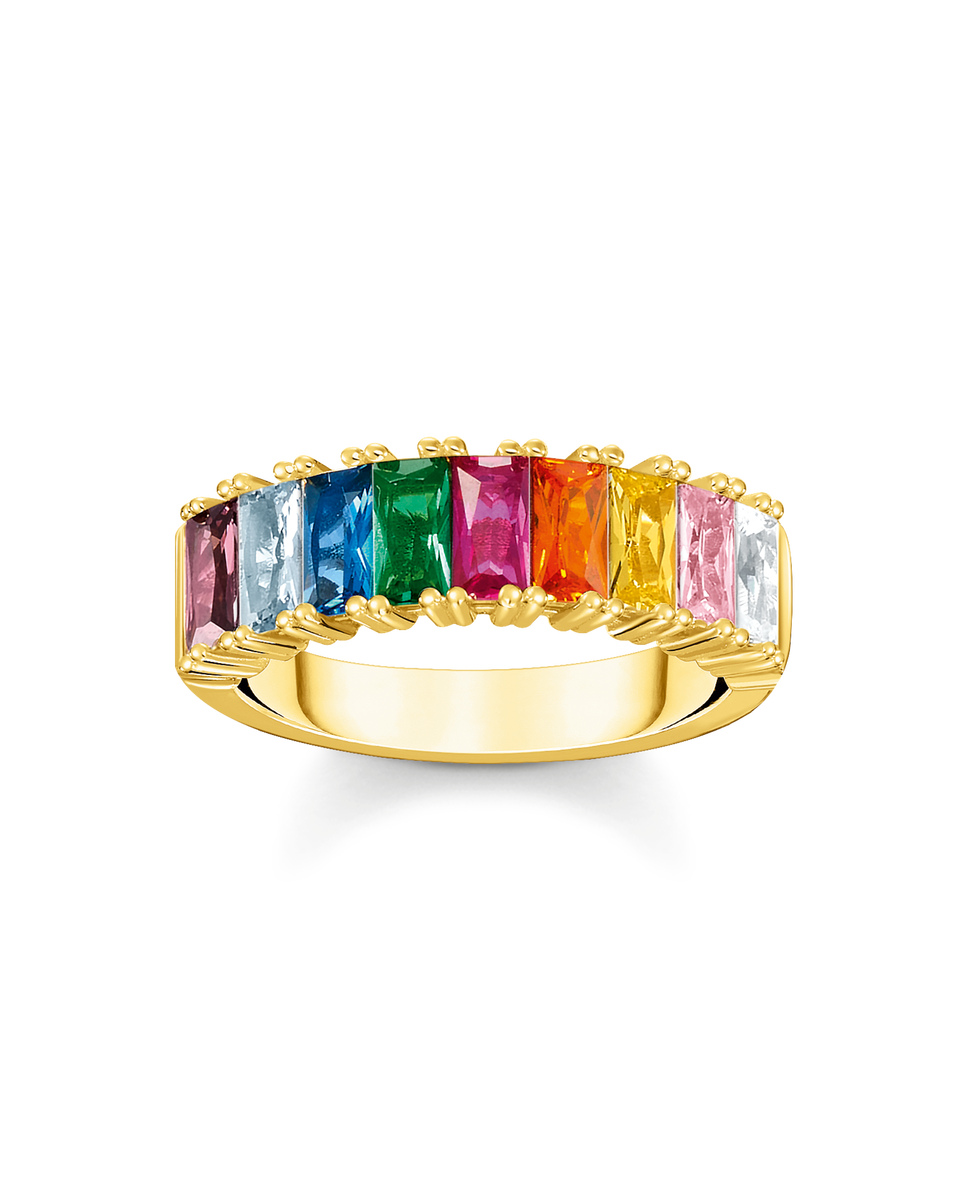 Anillo de plata bañada en oro de 18k con piedras de colores Multicolor-1