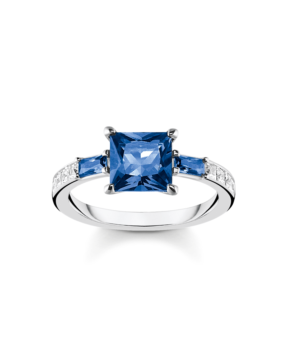 Anillo de plata con piedras azules y circonitas blancas 10 Azul