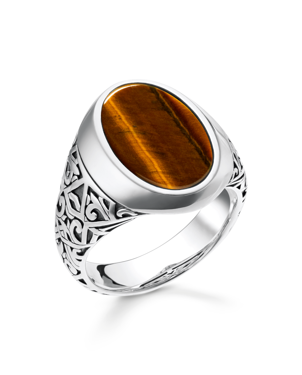 Anillo de hombre de plata tipo sello con ojo de tigre · Thomas