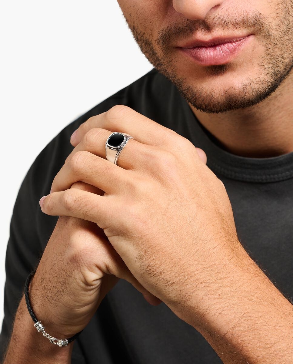 Anillo sello de plata con aplique de ónix pulido Plata-2