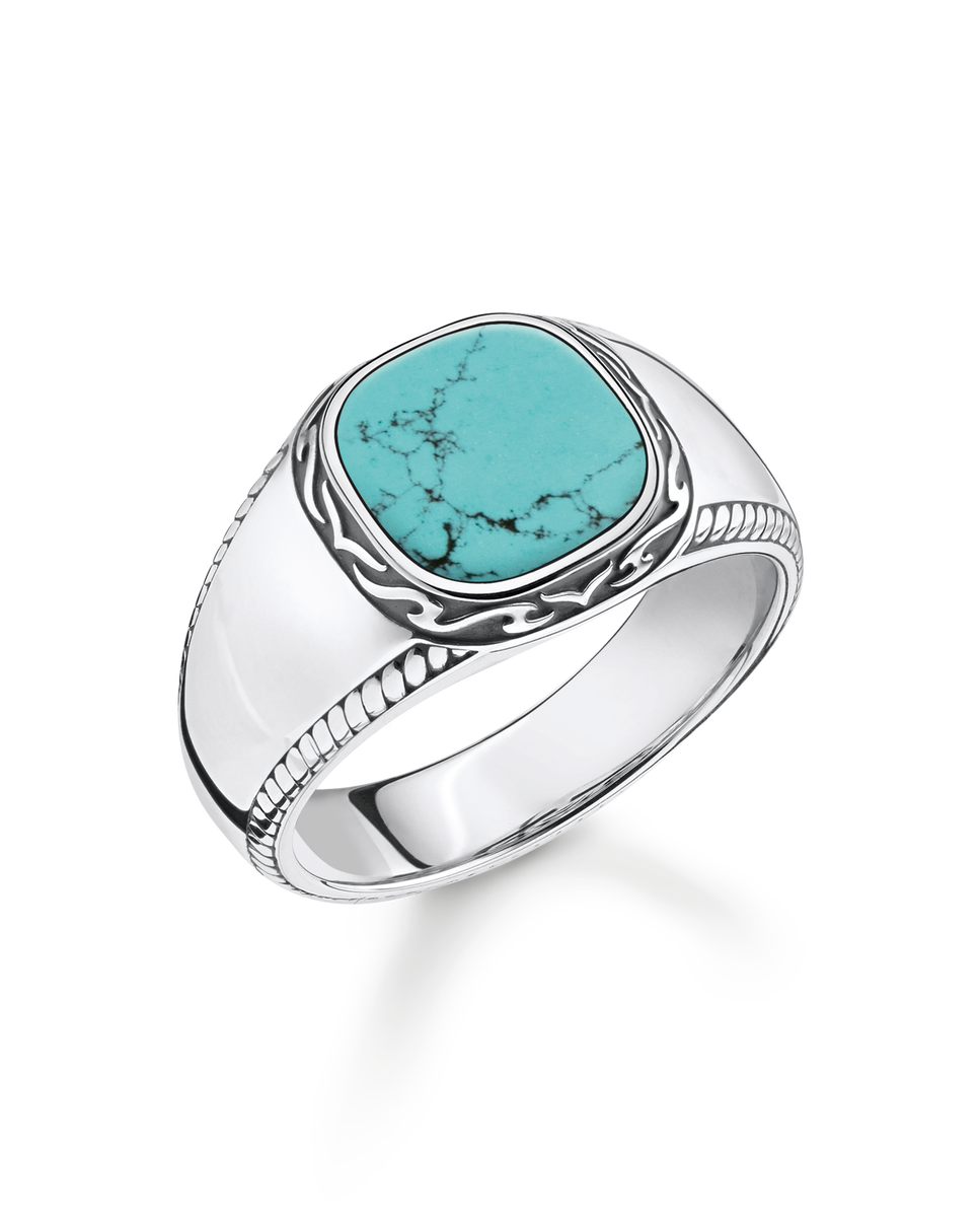 Anillo de hombre de plata tipo sello con turquesa · Thomas Sabo