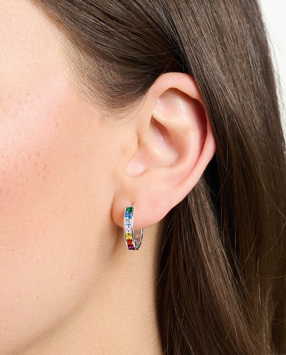 Aros con piedras colores pavé - Plata Plata-2
