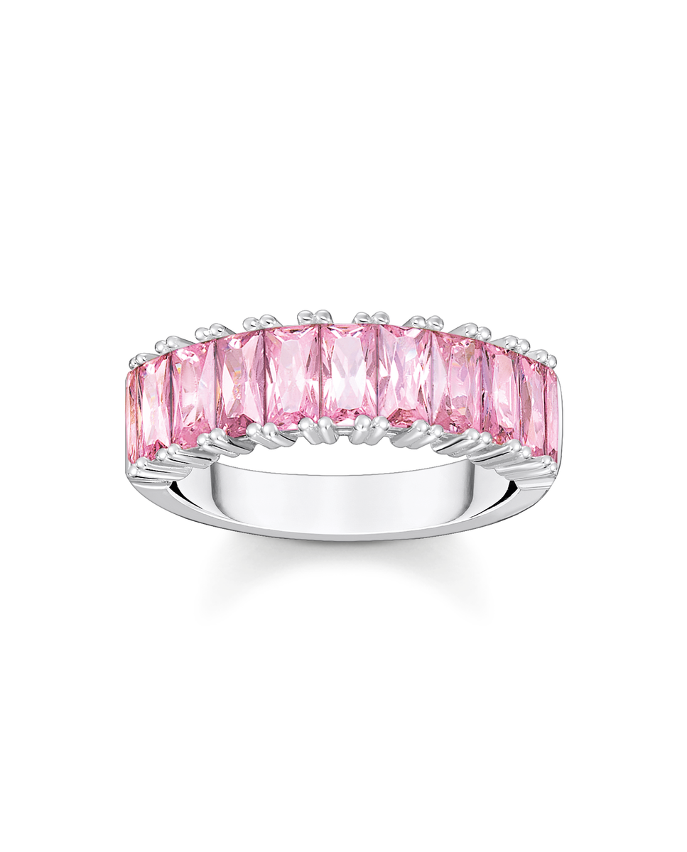 Imagen 0 de Anillo de plata con piedras rosas pavé Rosa