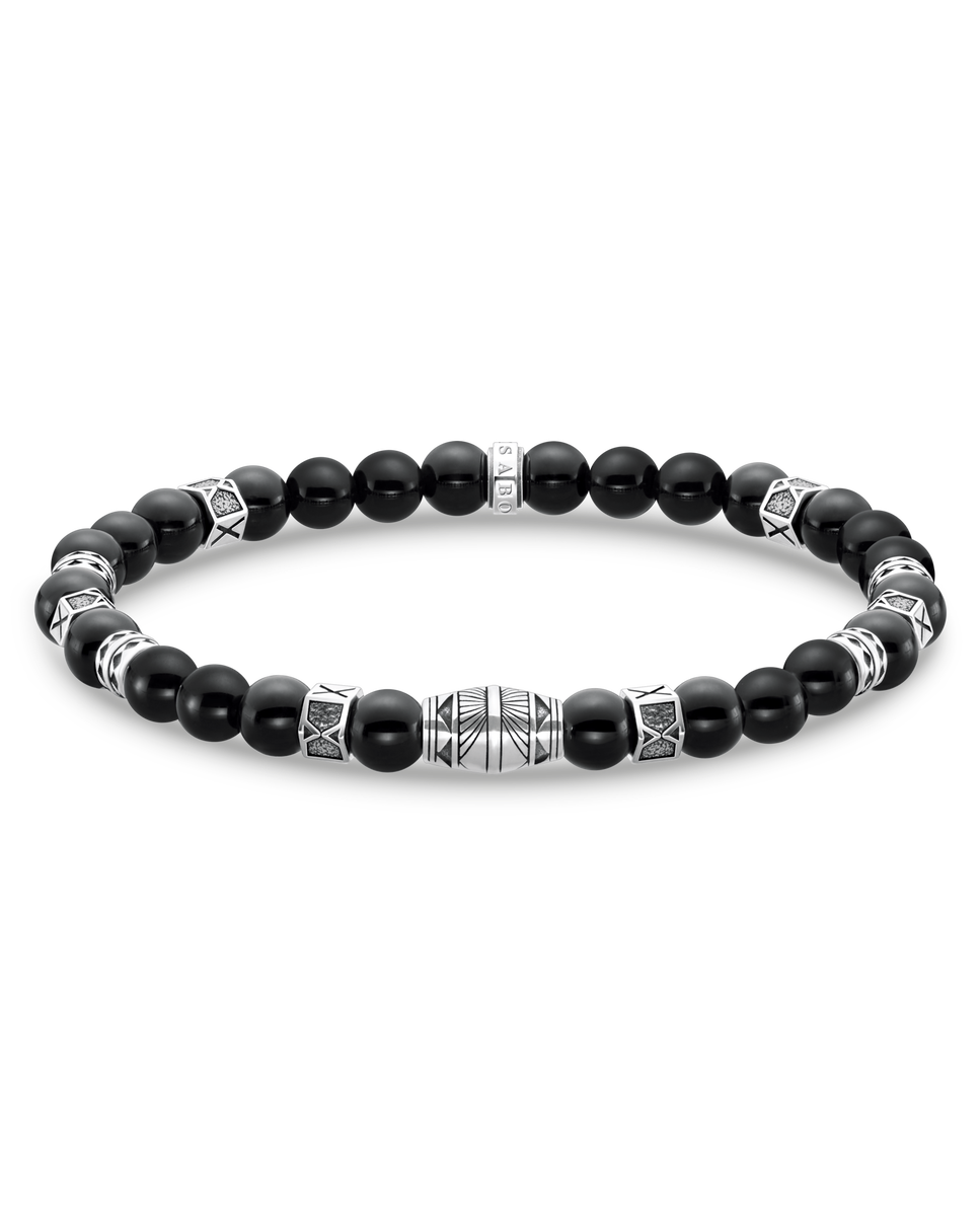 Pulsera de plata con beads de ónix negros L Negro