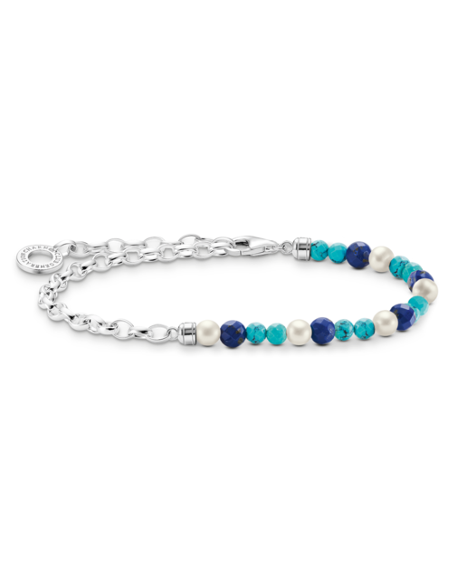 Imagen 0 de Pulsera de plata charm beads azul, perlas blancas