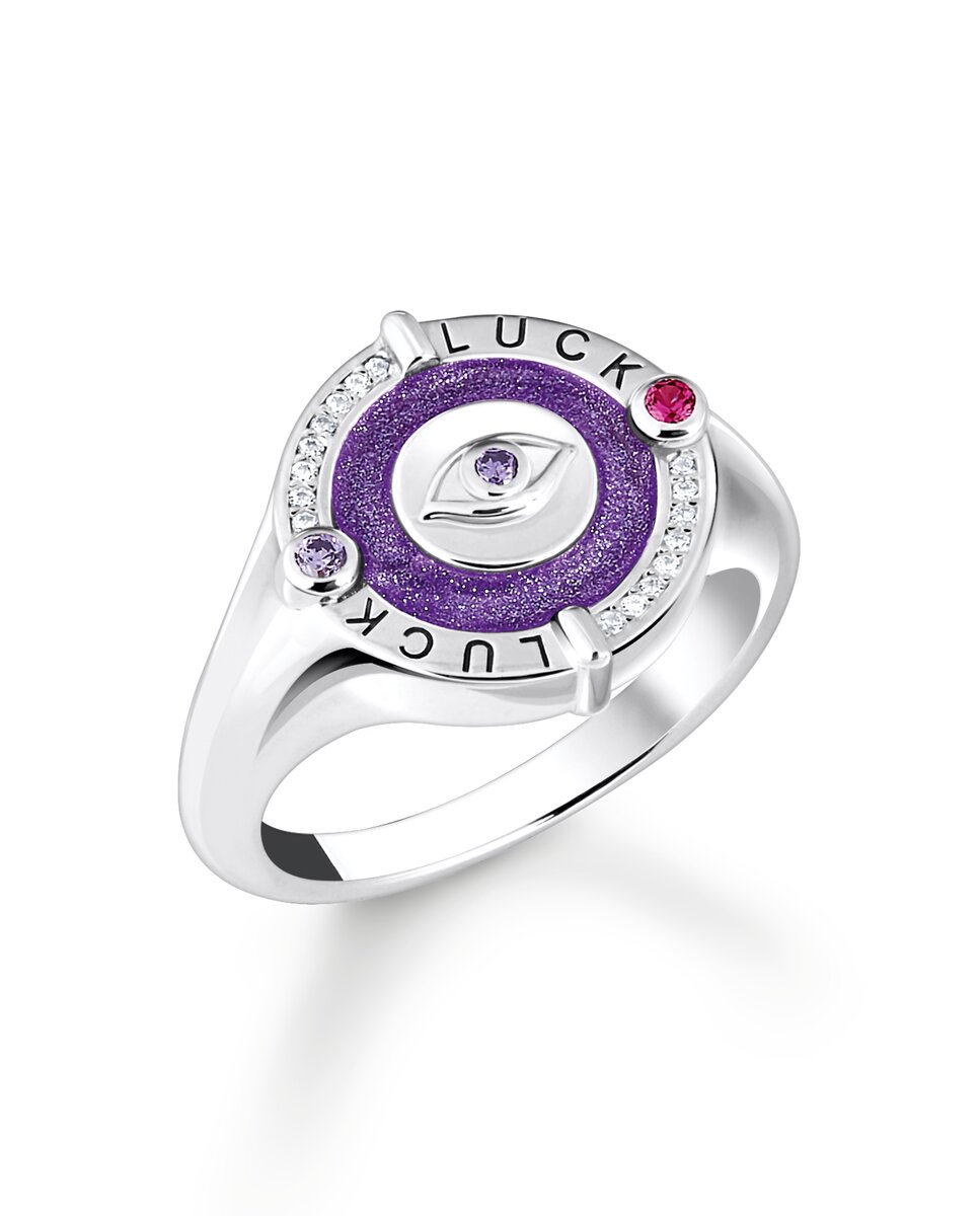 Anillo de sello ojo con esmalte en frío y piedras plata ennegrecida - Thomas Sabo - Morado Morado-1