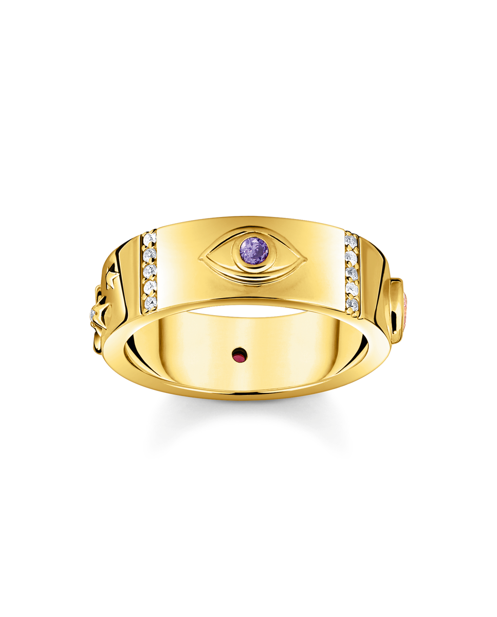 Anillo con símbolos cósmicos y piedras con chapado en oro - Thomas Sabo - Morado Morado-1